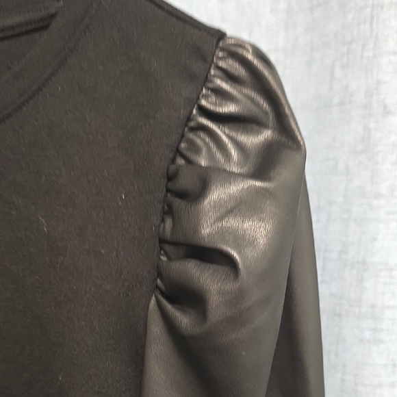 Ann Taylor Factory Black Long Sleeve Top with Faux Leather Sleeves Size Small - Picture 3 of 10